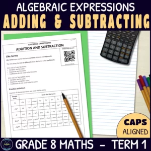 Addition and subtraction in algebra worksheets for grade 8 term 1 algebraic expressions