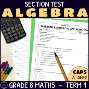 Algebra section test for grade 8 term 1