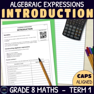 Introduction to algebraic expressions worksheets for grade 8 term 1 algebraic expressions