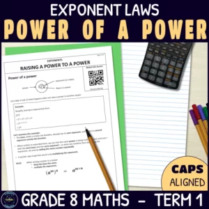 Raising a power to a power worksheets for grade 8 term 1 exponents