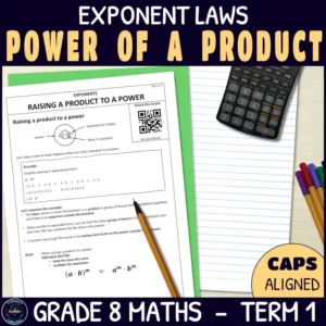 Raising a product to a power worksheets for grade 8 term 1 exponents