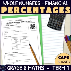 percentages in financial maths worksheets for grade 8 term 1 whole numbers