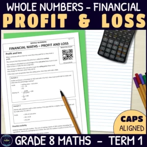 profit and loss in financial maths worksheets for grade 8 term 1 whole numbers