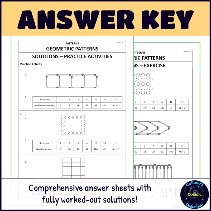 Geometric patterns worksheets for grade 8 term 1 patterns answer key