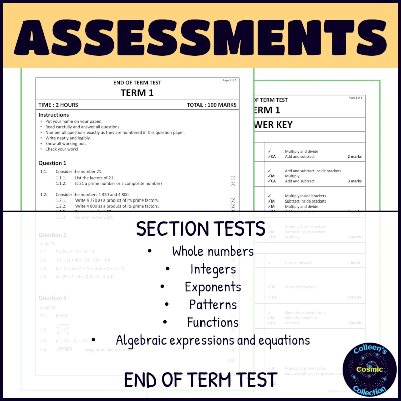 Grade 8 term 1 maths lessons and tests bundle assessments