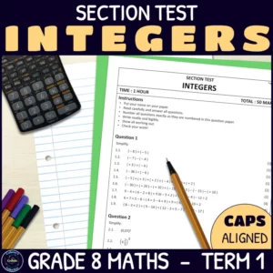 Integers section test for grade 8 term 1