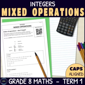 Mixed Operations with integers worksheets for grade 8 term 1 integers