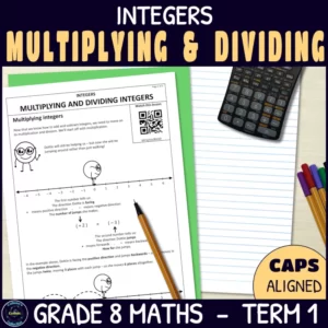 Multiplying and Dividing integers worksheets for grade 8 term 1 integers