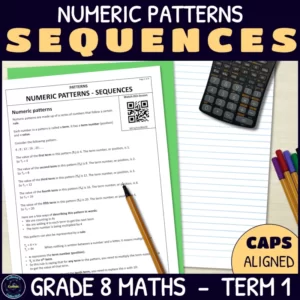 Numeric patterns with sequences worksheets for grade 8 term 1 patterns