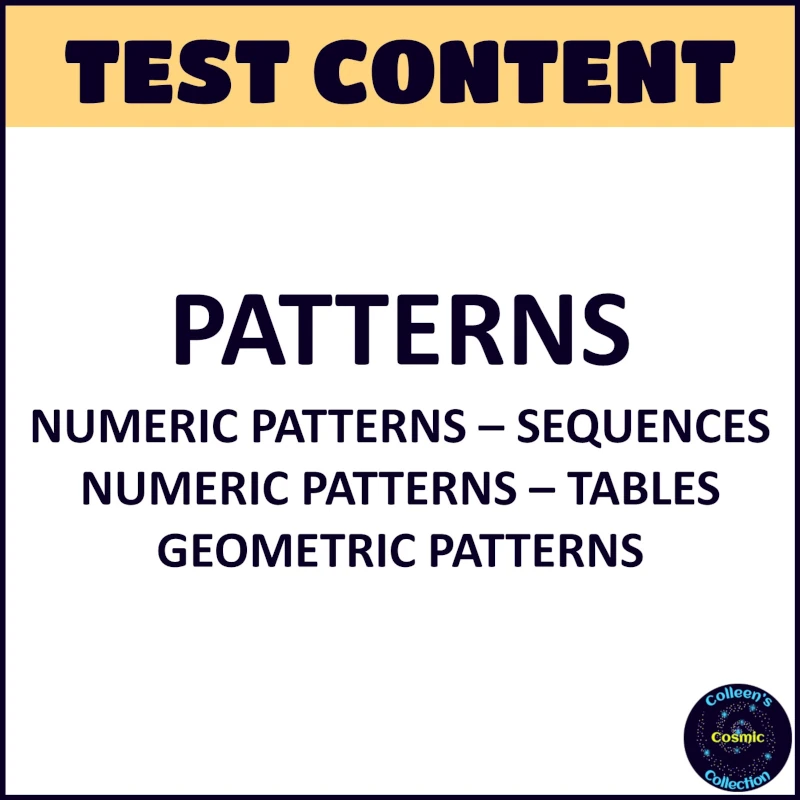 Patterns section test for grade 8 term 1 test content