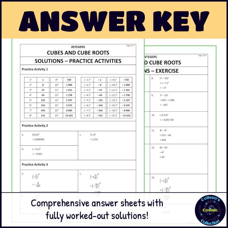 Roots with prime factorisation worksheets for grade 8 term 1 integers answer key