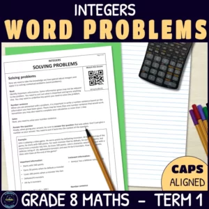 Word problems with integers worksheets for grade 8 term 1 integers