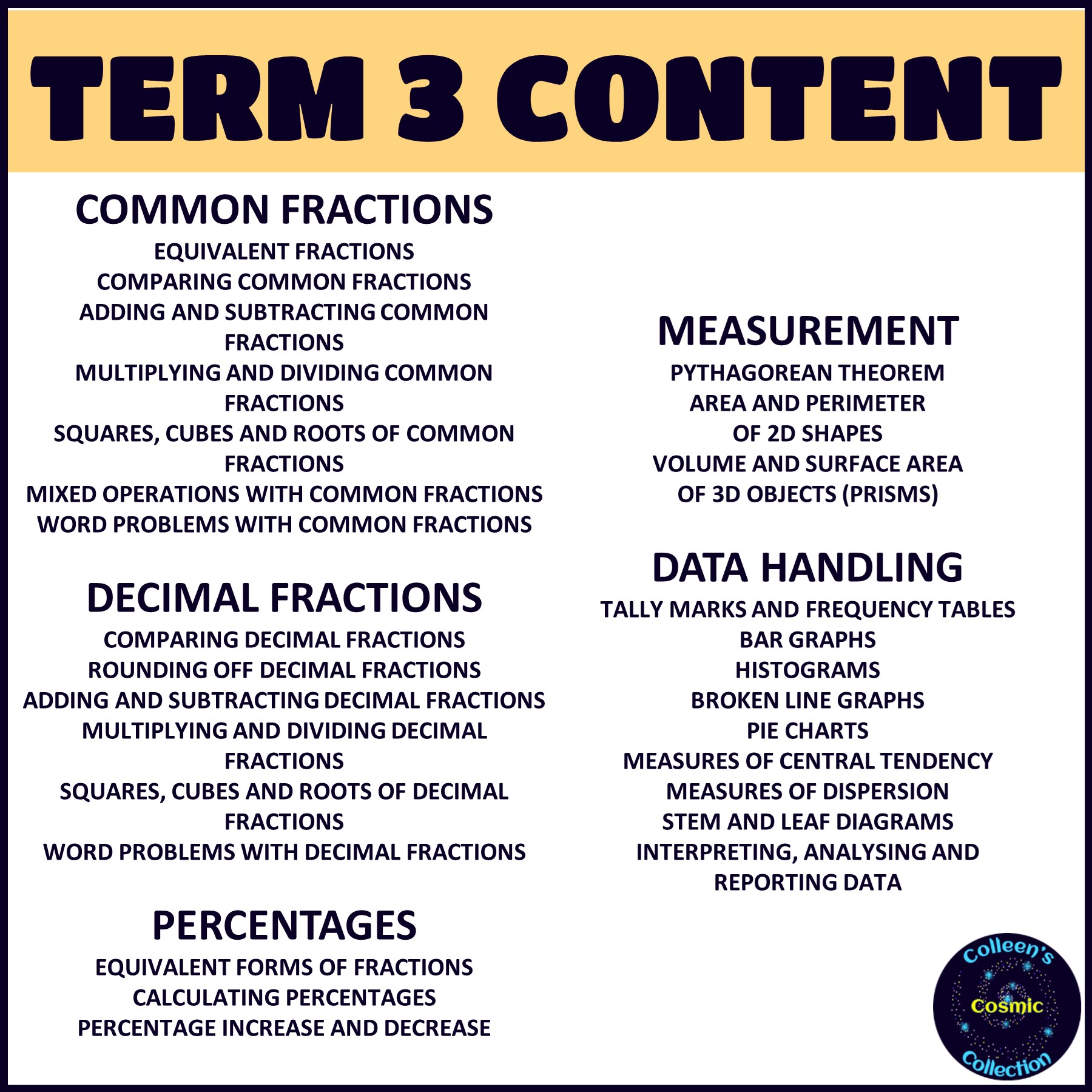 grade 8 maths term 3 bundle content