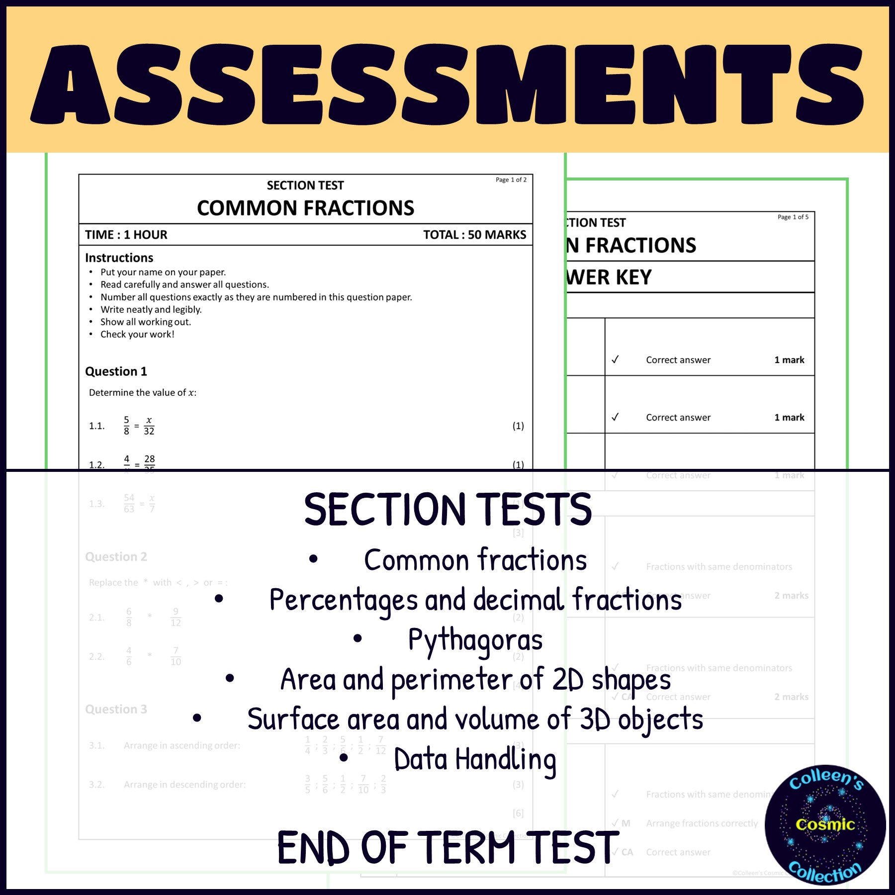 Grade 8 term 3 maths lessons and tests bundle assessments
