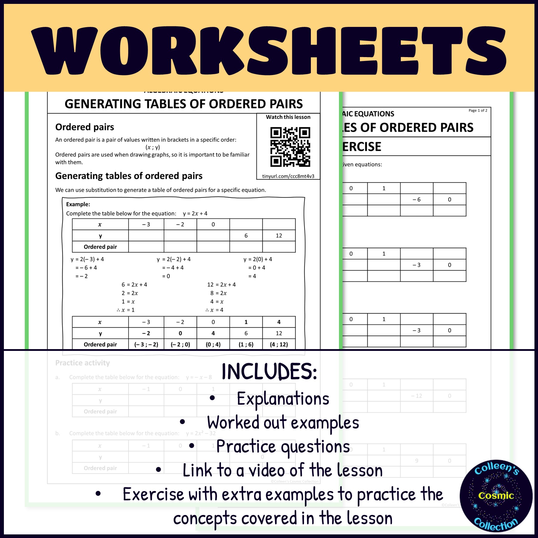 Generating Tables of Ordered Pairs worksheets