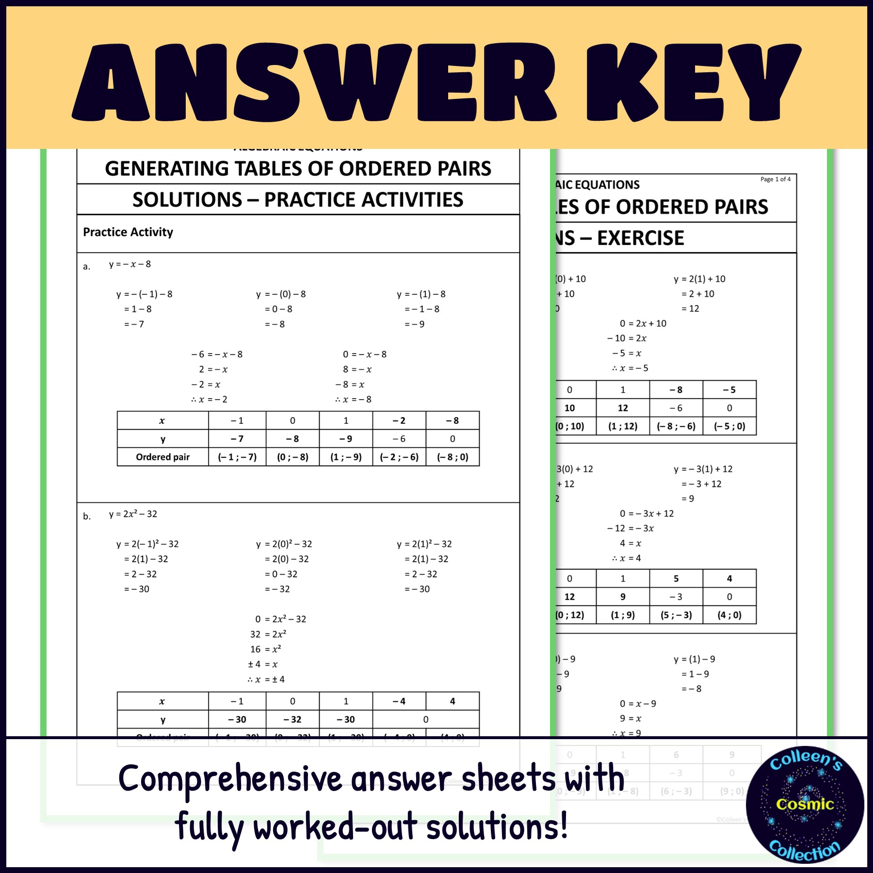 Generating Tables of Ordered Pairs answer key