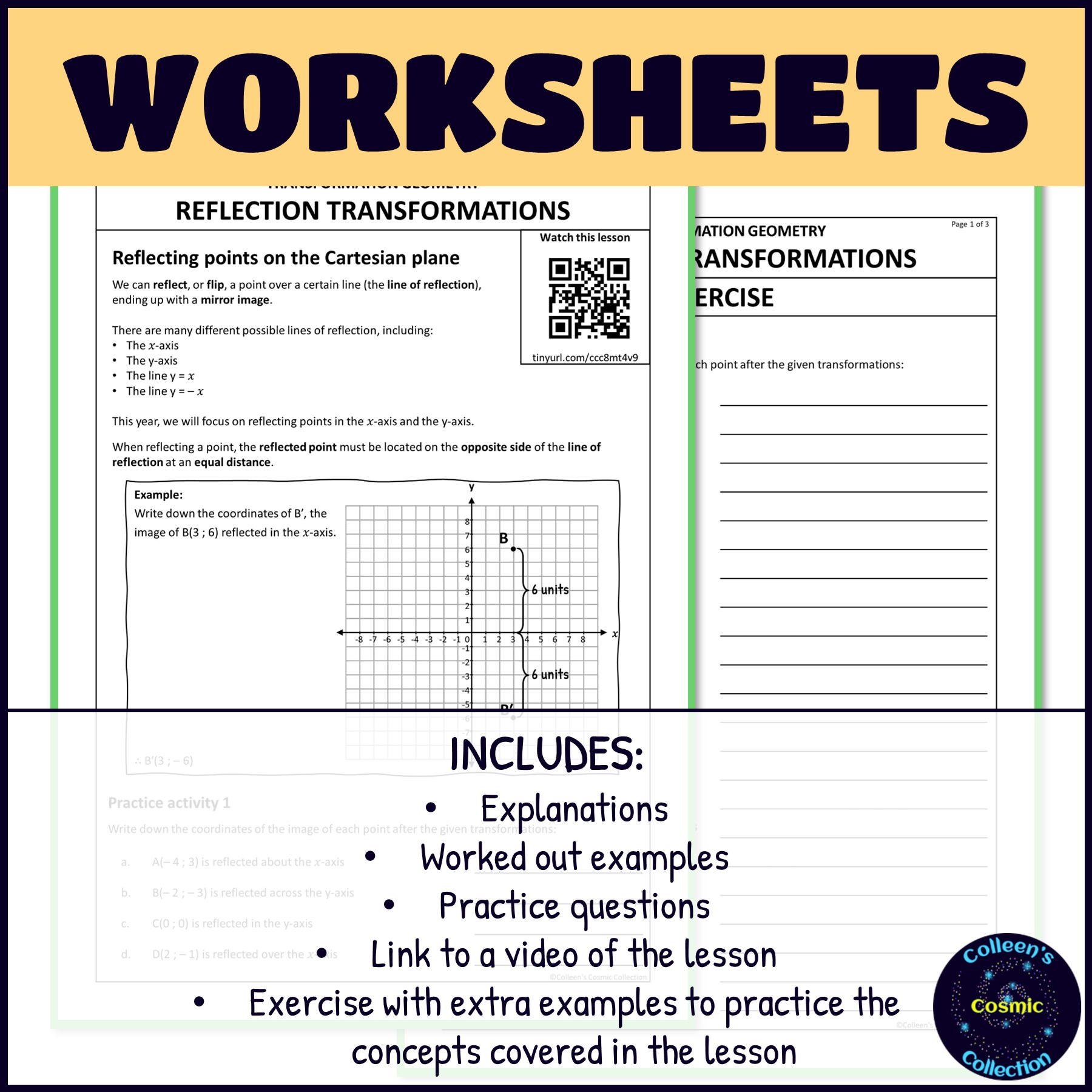 Reflections in Transformation Geometry worksheets