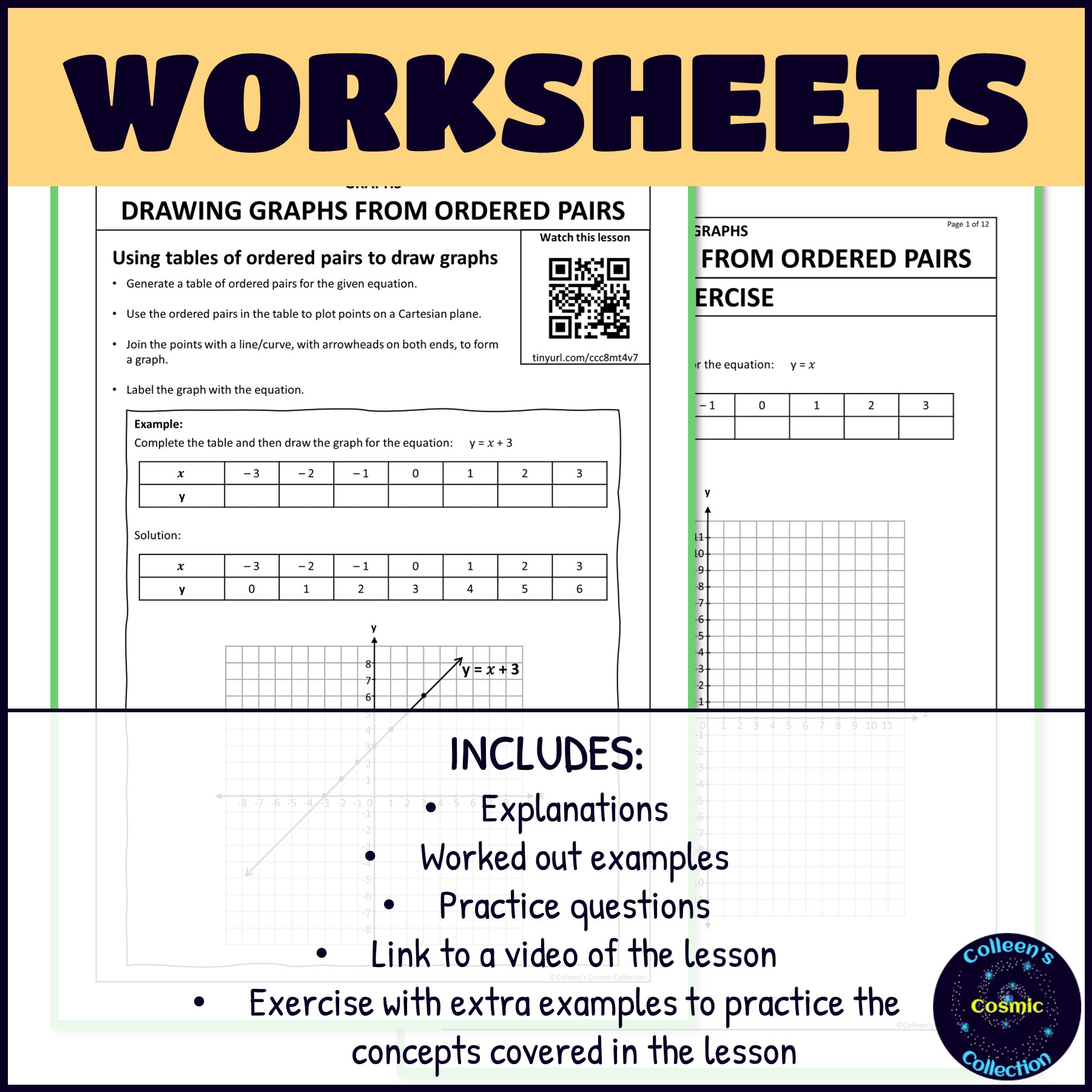 Using tables of ordered pairs to draw graphs worksheets
