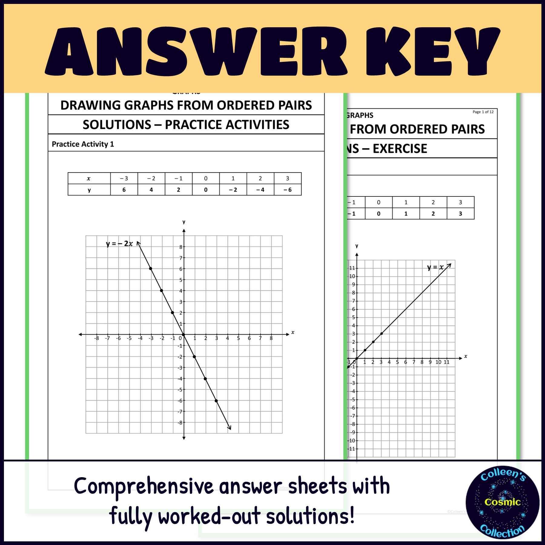 Using tables of ordered pairs to draw graphs answer key