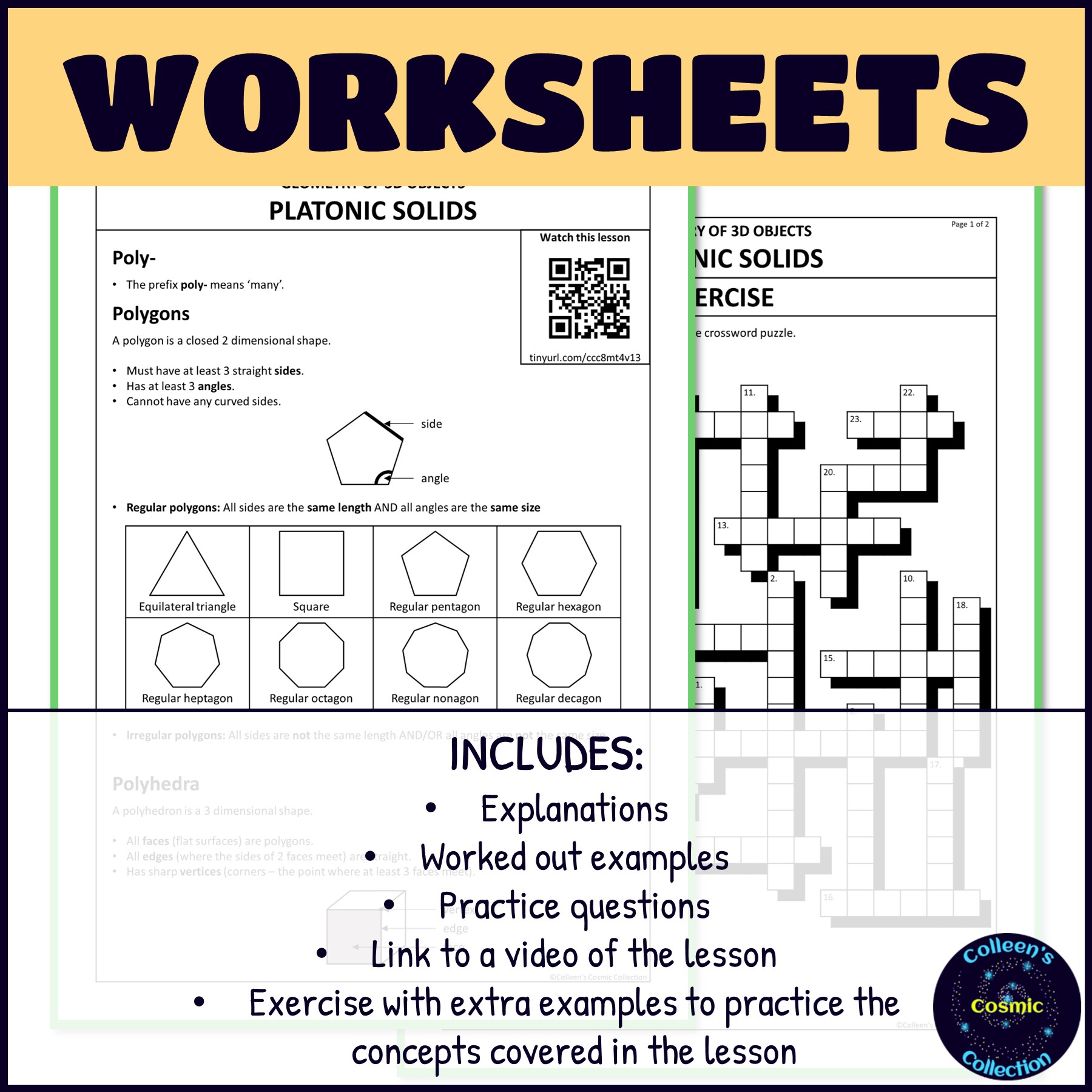 Polyhedra and Platonic Solids worksheets