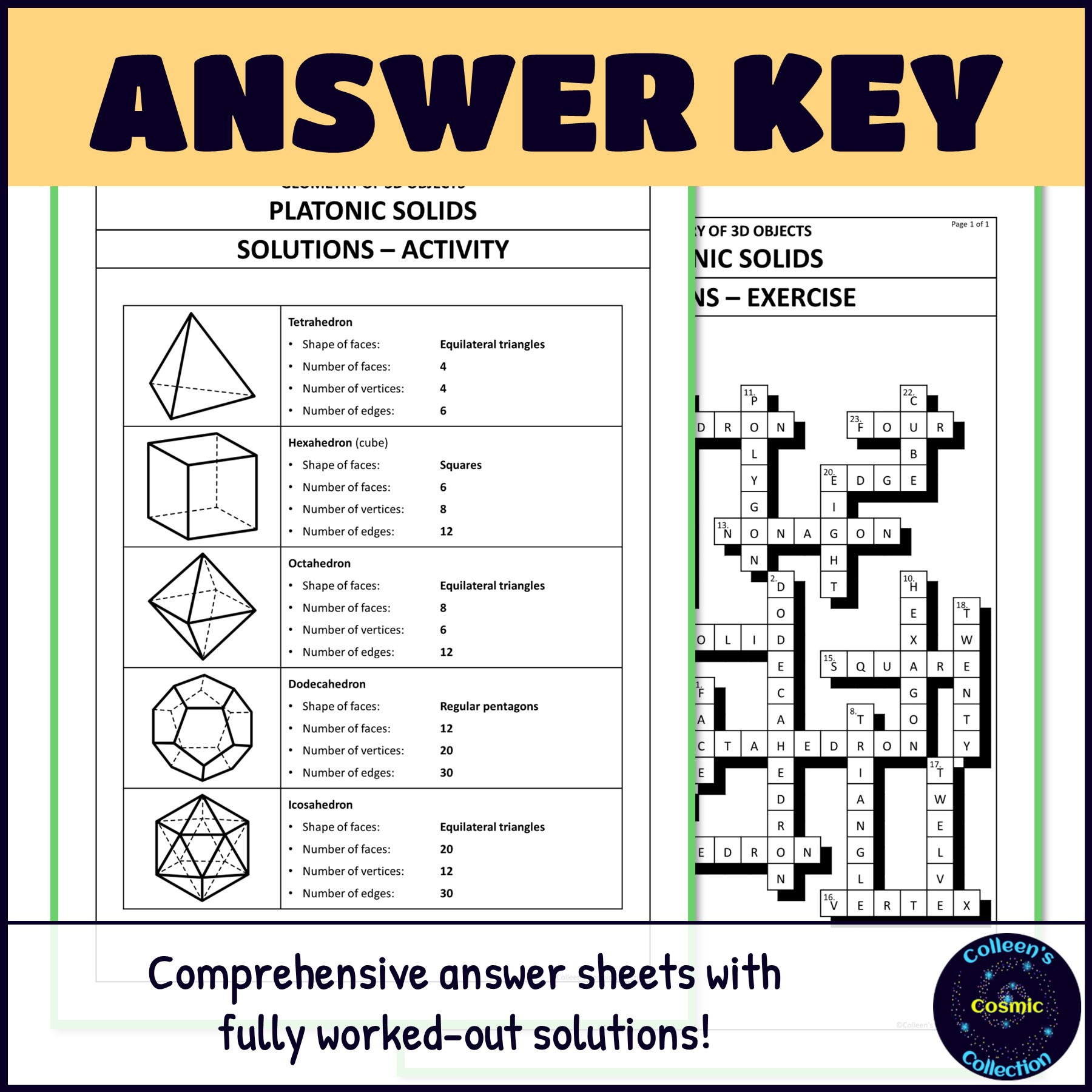Polyhedra and Platonic Solids answer key