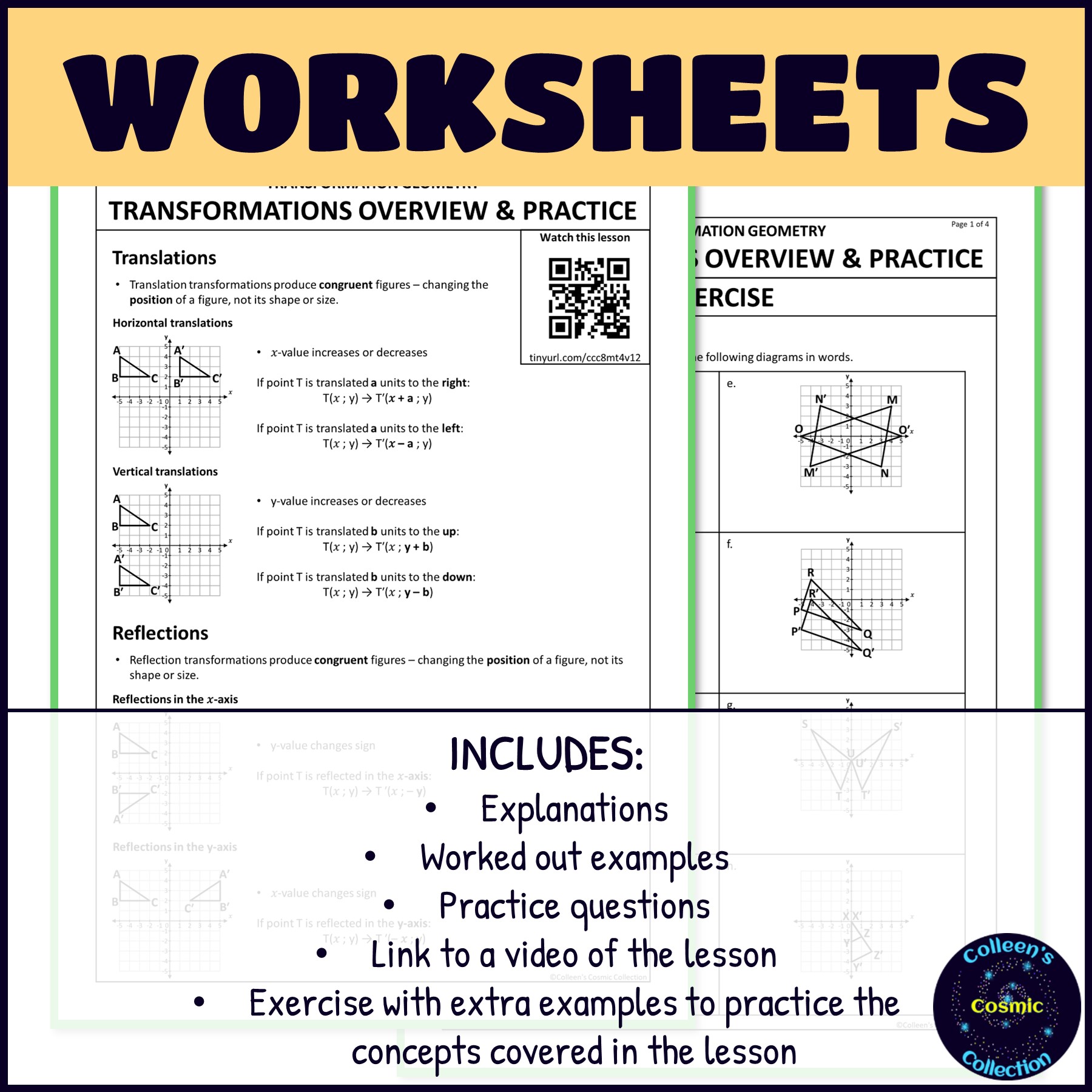 Transformation Geometry Overview and Practice worksheets