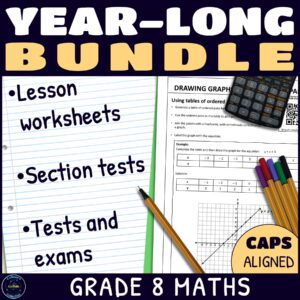 Grade 8 year long maths lessons and tests bundle