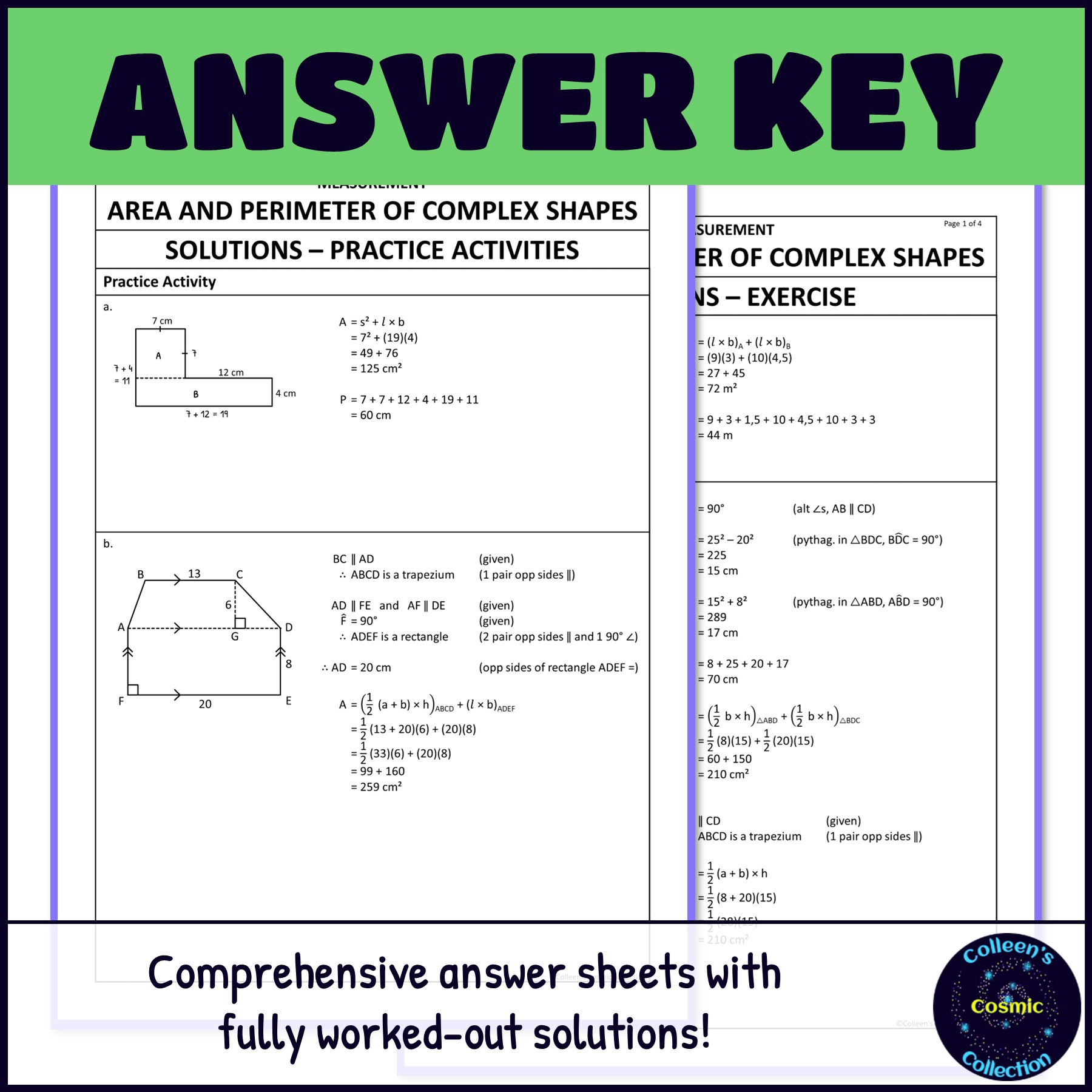 Area and Perimeter of Complex Shapes answer key