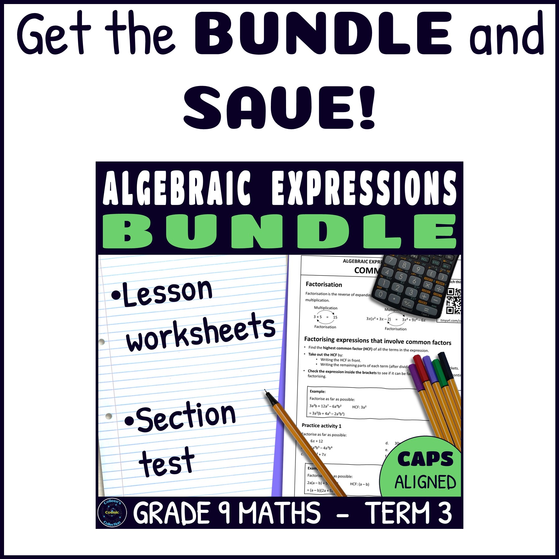 Grade 9 Algebraic Expressions and Factorisation Test save with the bundle