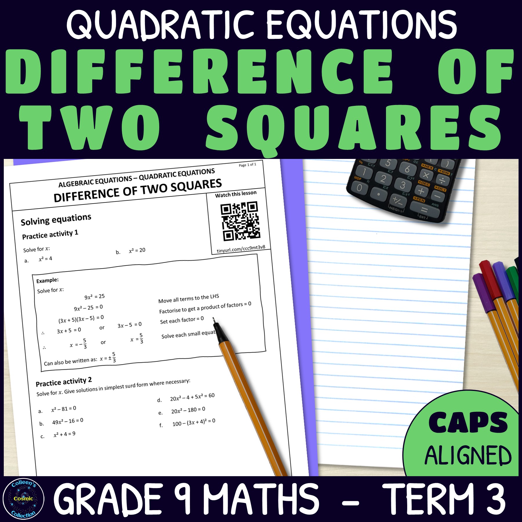 Quadratic Equations with Difference of Two Squares