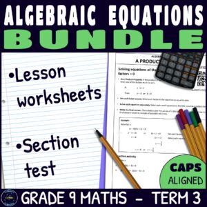 Algebraic Equations Worksheets & Test Bundle