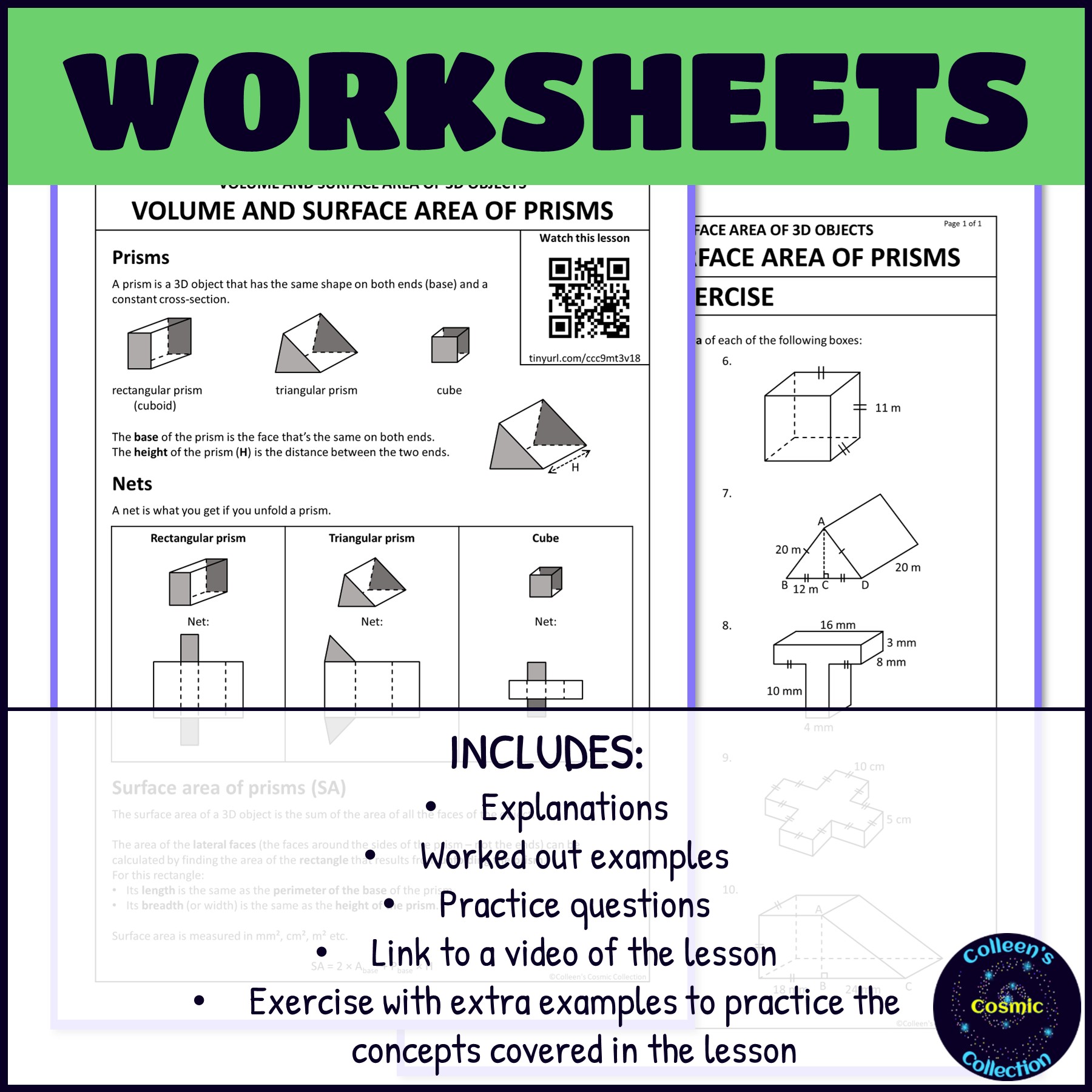 Surface Area and Volume of Prisms worksheets