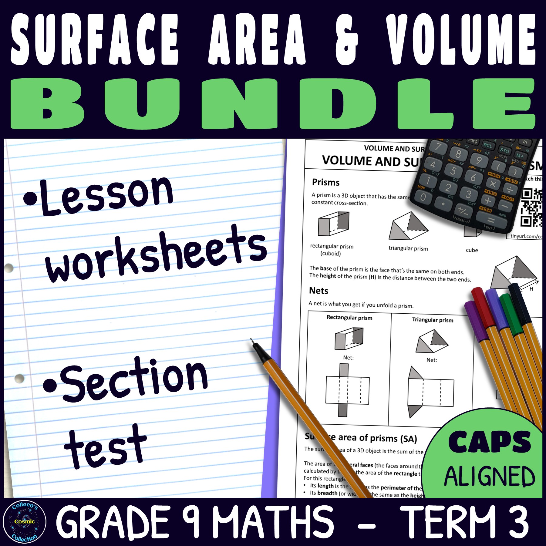 Surface Area and Volume Worksheets & Test Bundle