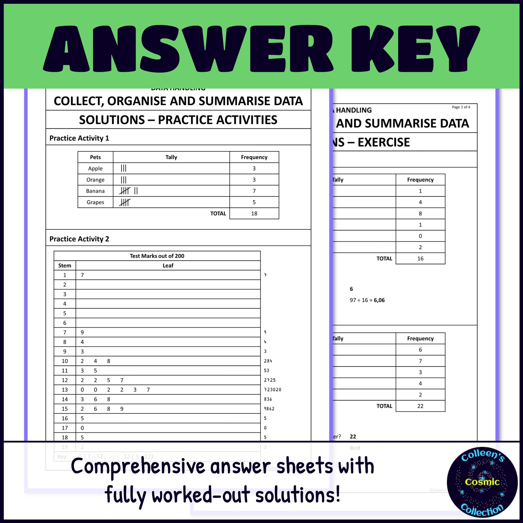 Collecting, Organising and Summarising Data answer key